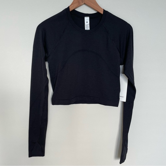 NWT Lululemon Swiftly Tech Cropped Long-Sleeve Shirt 2.0 Black / Black Size 8 - Picture 1 of 8